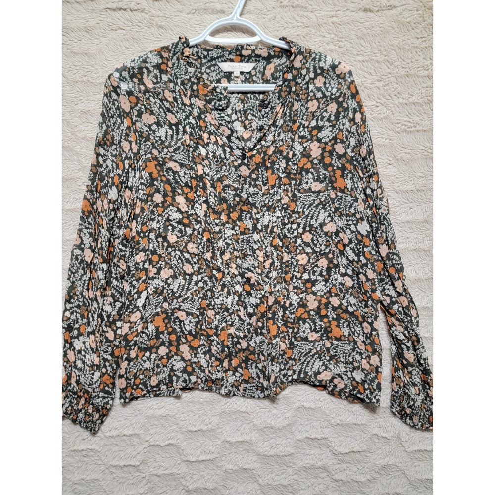 Part Two Copenhagen EsinPW Floral Blouse Green Orange Viscose Size 40